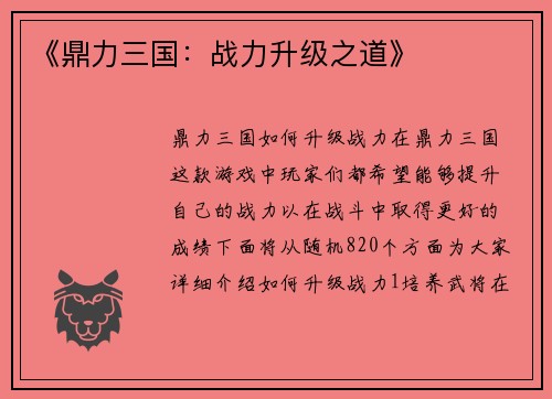 《鼎力三国：战力升级之道》