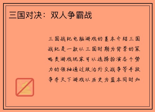 三国对决：双人争霸战